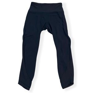 Lululemon High Rise Cropped Capri Leggings Dark Blue Dot Mesh Lace Trim Womens 8